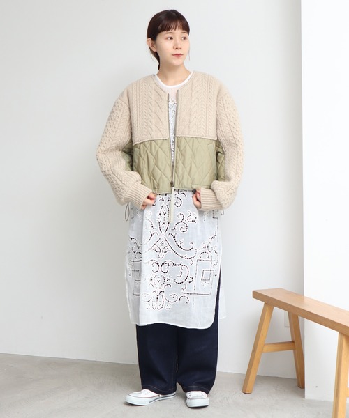 cardo fabrica（カルドファブリカ）の「ニット × キルティングブルゾン（ブルゾン・レディース・ブラック/ライトカーキ・FREE）」の8枚目の写真