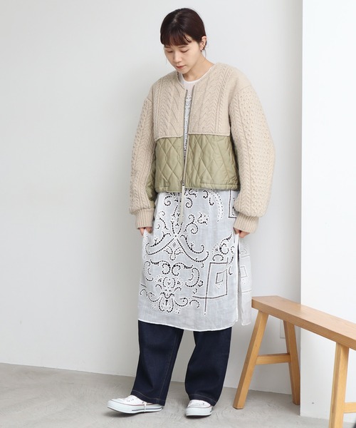 cardo fabrica（カルドファブリカ）の「ニット × キルティングブルゾン（ブルゾン・レディース・ブラック/ライトカーキ・FREE）」の9枚目の写真
