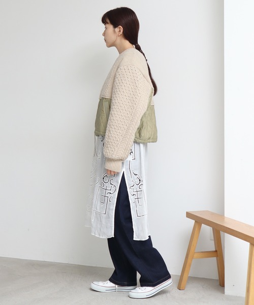cardo fabrica（カルドファブリカ）の「ニット × キルティングブルゾン（ブルゾン・レディース・ブラック/ライトカーキ・FREE）」の10枚目の写真