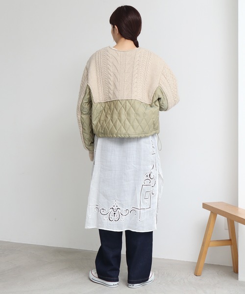 cardo fabrica（カルドファブリカ）の「ニット × キルティングブルゾン（ブルゾン・レディース・ブラック/ライトカーキ・FREE）」の11枚目の写真