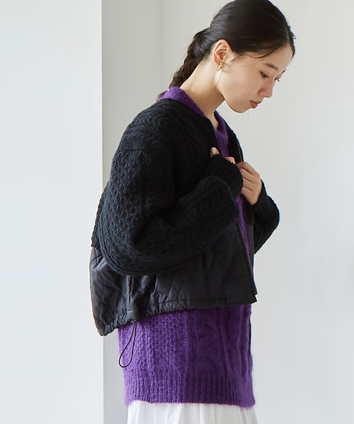 cardo fabrica（カルドファブリカ）の「ニット × キルティングブルゾン（ブルゾン・レディース・ブラック/ライトカーキ・FREE）」の14枚目の写真