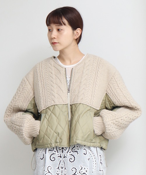 cardo fabrica（カルドファブリカ）の「ニット × キルティングブルゾン（ブルゾン・レディース・ブラック/ライトカーキ・FREE）」の3枚目の写真