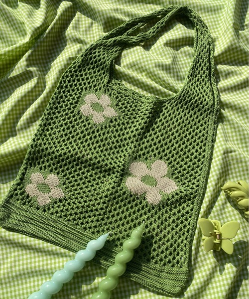 WC（ダブル シー）の「フラワーニットトートバッグ（トートバッグ・レディース・パープル/オレンジ/グリーン/アイボリー・FREE）」の3枚目の写真