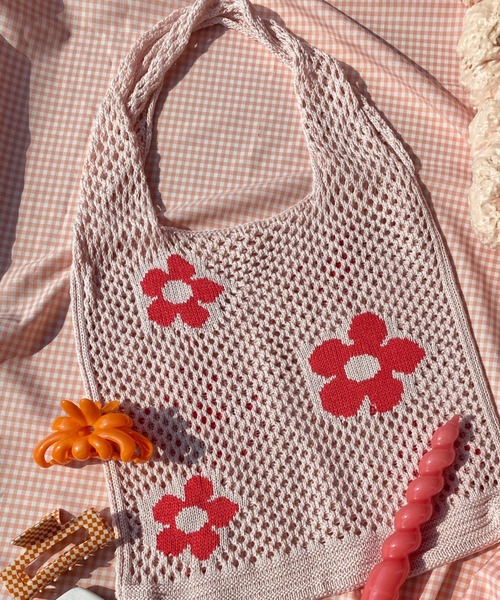 WC（ダブル シー）の「フラワーニットトートバッグ（トートバッグ・レディース・パープル/オレンジ/グリーン/アイボリー・FREE）」の2枚目の写真