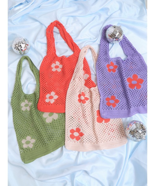 WC（ダブル シー）の「フラワーニットトートバッグ（トートバッグ・レディース・パープル/オレンジ/グリーン/アイボリー・FREE）」の16枚目の写真