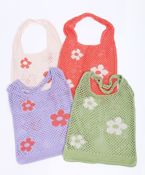 WC（ダブル シー）の「フラワーニットトートバッグ（トートバッグ・レディース・パープル/オレンジ/グリーン/アイボリー・FREE）」の10枚目の写真