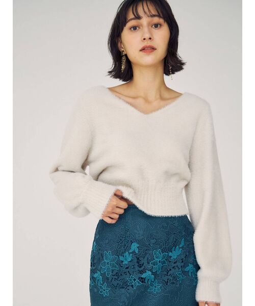 MERCURYDUO（マーキュリーデュオ）の「2WAYバルーンスリーブミニシャギーニット（ニット/セーター・レディース・ブラウン/ブルー/アイボリー/ベビーピンク・FREE）」の2枚目の写真