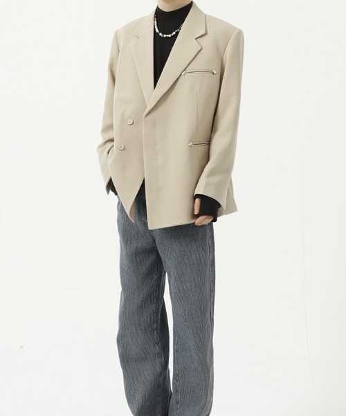 WESTBOY(ウエストボーイ)の「【WB ORIGINALS】Deformation Fly Front Tailored Jacket WO21W2OT17(テーラードジャケット・メンズ・ベージュ/ブラック・L/XL/M)」の3枚目の写真