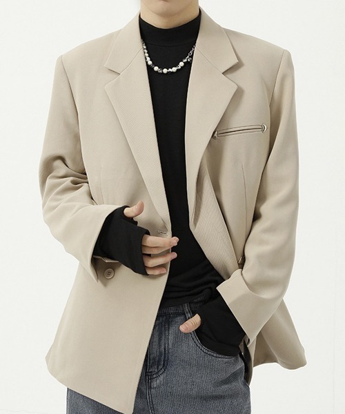 WESTBOY(ウエストボーイ)の「【WB ORIGINALS】Deformation Fly Front Tailored Jacket WO21W2OT17(テーラードジャケット・メンズ・ベージュ/ブラック・L/XL/M)」の6枚目の写真