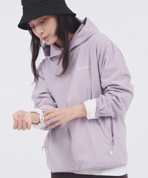 CONVERSE(コンバース)の「CONVERSE/コンバース ストレッチフリースパーカー(パーカー・レディース・ブラック/ブルー/パープル/オフホワイト/カーキ・M/L)」の1枚目の写真