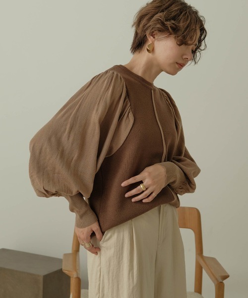 Bab（バブ）の「【WEB限定】袖ボリューム配色ニットトップス（ニット/セーター・レディース・ブラック/モカ/ピンクベージュ・M）」の8枚目の写真