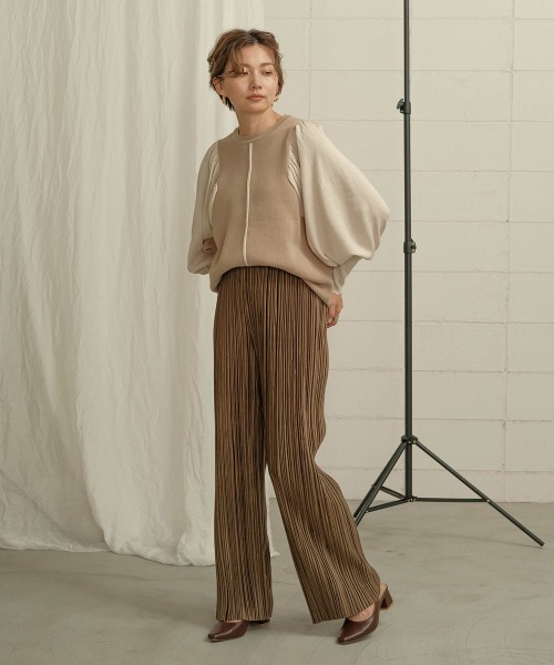 Bab（バブ）の「【WEB限定】袖ボリューム配色ニットトップス（ニット/セーター・レディース・ブラック/モカ/ピンクベージュ・M）」の4枚目の写真