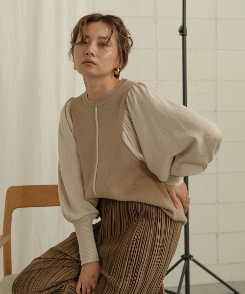 Bab（バブ）の「【WEB限定】袖ボリューム配色ニットトップス（ニット/セーター・レディース・ブラック/モカ/ピンクベージュ・M）」の21枚目の写真