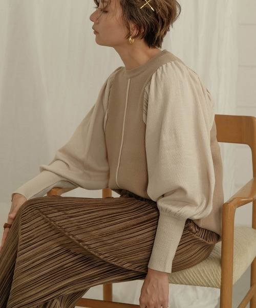 Bab（バブ）の「【WEB限定】袖ボリューム配色ニットトップス（ニット/セーター・レディース・ブラック/モカ/ピンクベージュ・M）」の16枚目の写真