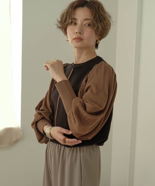 Bab（バブ）の「【WEB限定】袖ボリューム配色ニットトップス（ニット/セーター・レディース・ブラック/モカ/ピンクベージュ・M）」の15枚目の写真