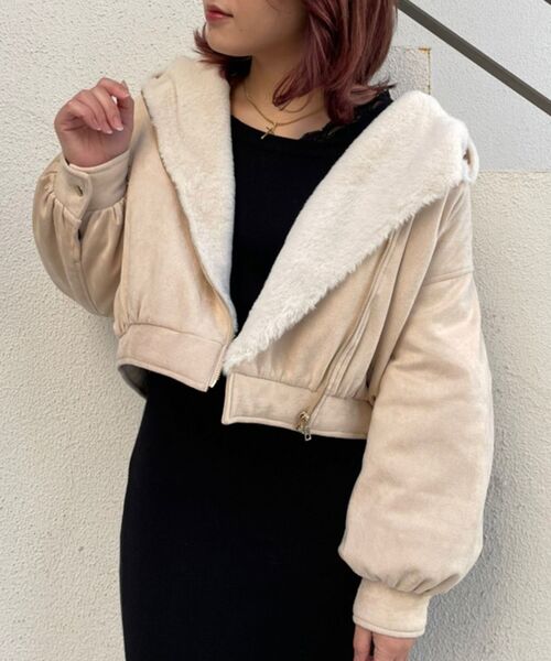 MAJESTIC LEGON（マジェスティックレゴン）の「ふわふわボリュームライダース（ライダースジャケット・レディース・アイボリー/ベージュ/モカ/ブラウン/オフホワイト/ホワイト・SMALL/MEDIUM）」の3枚目の写真