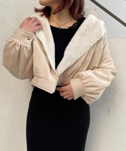 MAJESTIC LEGON（マジェスティックレゴン）の「ふわふわボリュームライダース（ライダースジャケット・レディース・アイボリー/ベージュ/モカ/ブラウン/オフホワイト/ホワイト・SMALL/MEDIUM）」の8枚目の写真