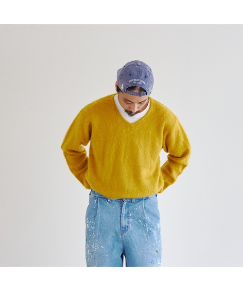CPCM(シーピーシーエム)の「カラーニットVネックプルオーバー(ニット/セーター・メンズ・サックスブルー/マスタード/ベージュ/グリーン/チャコールグレー・FREE)」の6枚目の写真