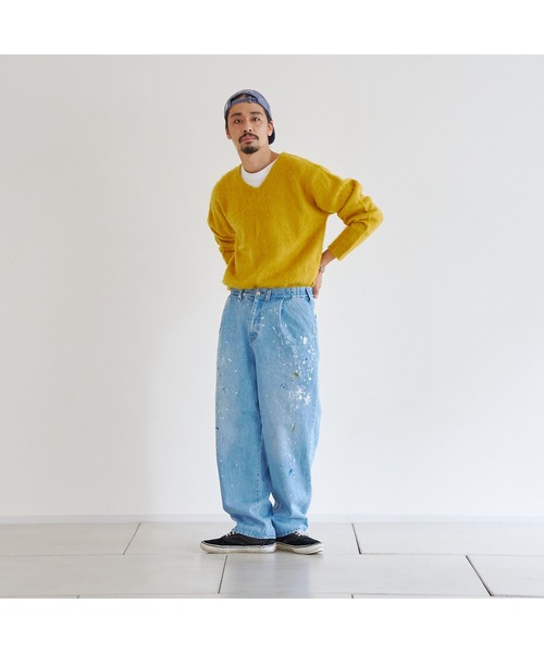 CPCM(シーピーシーエム)の「カラーニットVネックプルオーバー(ニット/セーター・メンズ・サックスブルー/マスタード/ベージュ/グリーン/チャコールグレー・FREE)」の14枚目の写真