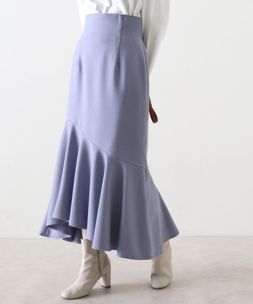 Cheek（チーク）の「【日本製】アシメヘムマーメイドスカート（スカート・レディース・グレイッシュベージュ/ブルー/ダークブラウン・MEDIUM）」の3枚目の写真