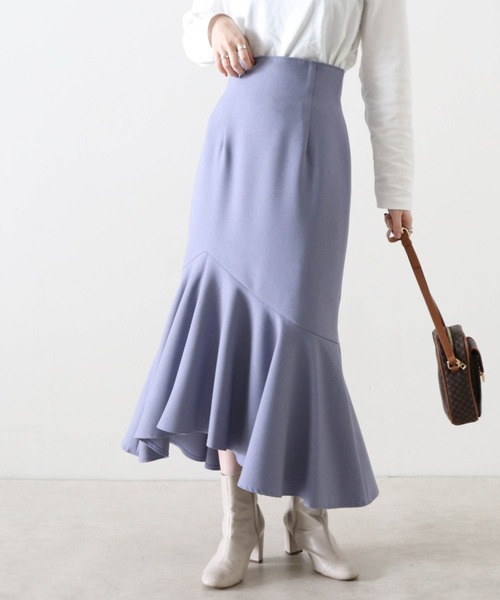 Cheek（チーク）の「【日本製】アシメヘムマーメイドスカート（スカート・レディース・グレイッシュベージュ/ブルー/ダークブラウン・MEDIUM）」の13枚目の写真