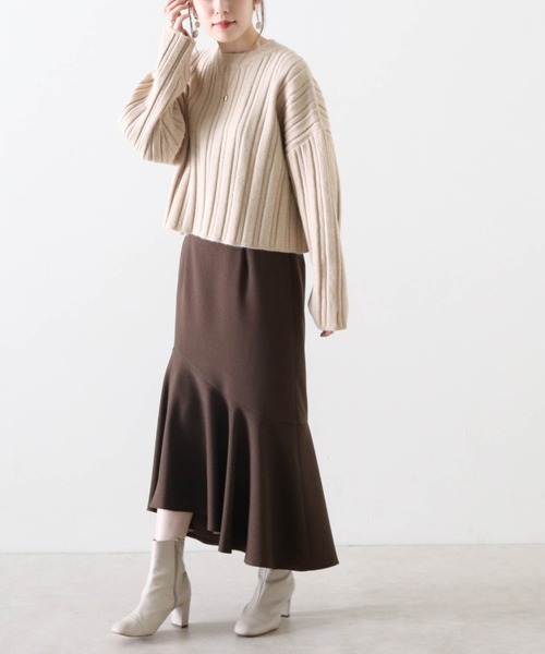 Cheek（チーク）の「【日本製】アシメヘムマーメイドスカート（スカート・レディース・グレイッシュベージュ/ブルー/ダークブラウン・MEDIUM）」の18枚目の写真
