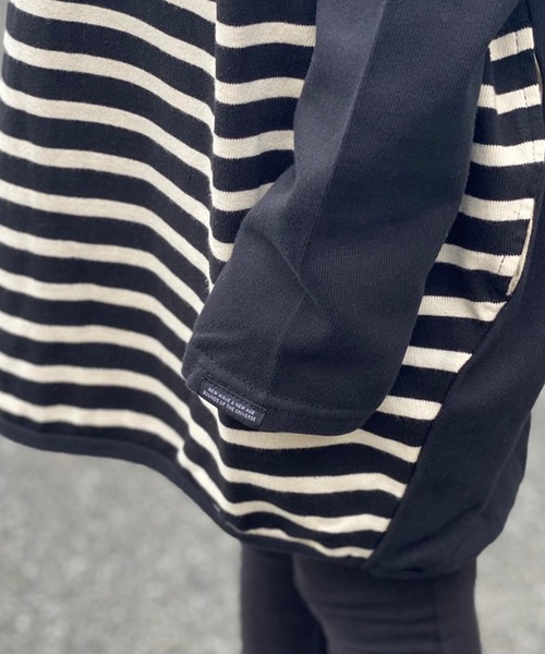 GROOVY COLORS（グルービーカラーズ）の「GROOVY COLORS/グルービーカラーズ テンジクボーダー BALLOON TEE バルーン ボーダーTシャツ オーバーサイズ（Tシャツ/カットソー・キッズ・ホワイト×ブラック/ブルー系その他・140/130）」の2枚目の写真