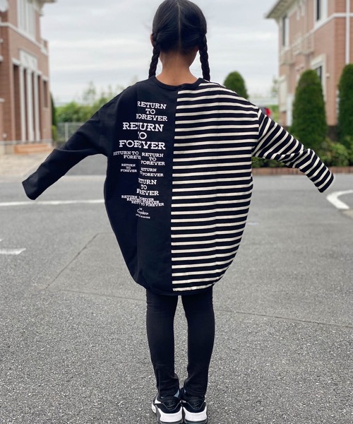 GROOVY COLORS（グルービーカラーズ）の「GROOVY COLORS/グルービーカラーズ テンジクボーダー BALLOON TEE バルーン ボーダーTシャツ オーバーサイズ（Tシャツ/カットソー・キッズ・ホワイト×ブラック/ブルー系その他・140/130）」の18枚目の写真