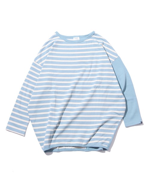 GROOVY COLORS（グルービーカラーズ）の「GROOVY COLORS/グルービーカラーズ テンジクボーダー BALLOON TEE バルーン ボーダーTシャツ オーバーサイズ（Tシャツ/カットソー・キッズ・ホワイト×ブラック/ブルー系その他・140/130）」の13枚目の写真