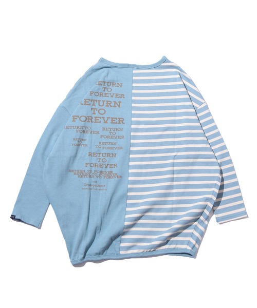 GROOVY COLORS（グルービーカラーズ）の「GROOVY COLORS/グルービーカラーズ テンジクボーダー BALLOON TEE バルーン ボーダーTシャツ オーバーサイズ（Tシャツ/カットソー・キッズ・ホワイト×ブラック/ブルー系その他・140/130）」の14枚目の写真