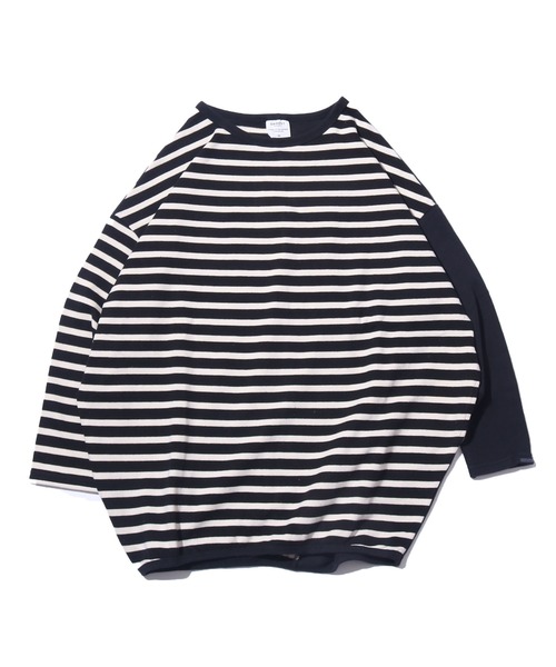 GROOVY COLORS（グルービーカラーズ）の「GROOVY COLORS/グルービーカラーズ テンジクボーダー BALLOON TEE バルーン ボーダーTシャツ オーバーサイズ（Tシャツ/カットソー・キッズ・ホワイト×ブラック/ブルー系その他・140/130）」の11枚目の写真