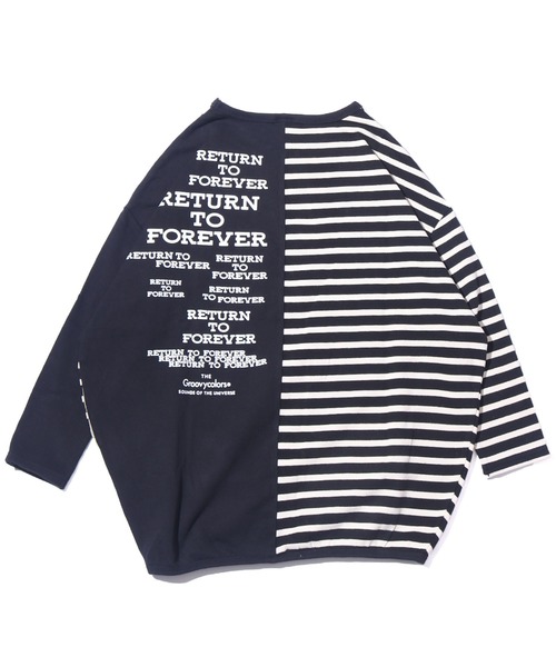 GROOVY COLORS（グルービーカラーズ）の「GROOVY COLORS/グルービーカラーズ テンジクボーダー BALLOON TEE バルーン ボーダーTシャツ オーバーサイズ（Tシャツ/カットソー・キッズ・ホワイト×ブラック/ブルー系その他・140/130）」の12枚目の写真