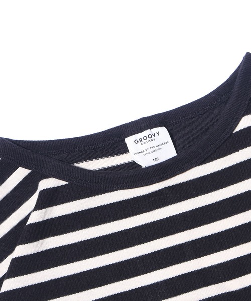 GROOVY COLORS（グルービーカラーズ）の「GROOVY COLORS/グルービーカラーズ テンジクボーダー BALLOON TEE バルーン ボーダーTシャツ オーバーサイズ（Tシャツ/カットソー・キッズ・ホワイト×ブラック/ブルー系その他・140/130）」の5枚目の写真