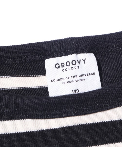 GROOVY COLORS（グルービーカラーズ）の「GROOVY COLORS/グルービーカラーズ テンジクボーダー BALLOON TEE バルーン ボーダーTシャツ オーバーサイズ（Tシャツ/カットソー・キッズ・ホワイト×ブラック/ブルー系その他・140/130）」の6枚目の写真