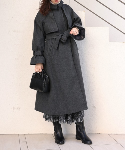 natural couture(ナチュラルクチュール)の「【WEB限定カラー有り】スタンドカラー2WAYおしゃれコート(チェスターコート・レディース・ライトグレー/グリーン/その他2/チャコールグレー/その他1/グレイッシュベージュ・FREE)」の2枚目の写真