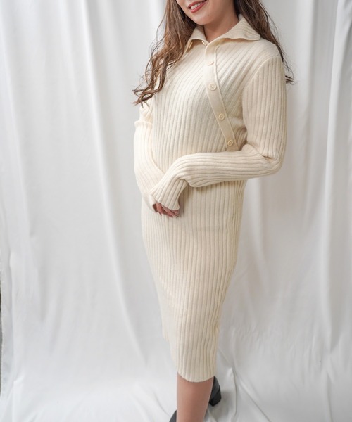 Loco Ocean(ロコオーシャン)の「綺麗めシルエット タートルネック 2wayニットワンピース(ワンピース・レディース・ブラック/ベージュ/オフホワイト・FREE)」の4枚目の写真