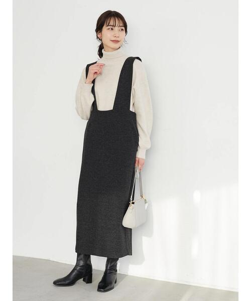 Green　Parks（グリーンパークス）の「圧縮風Iラインワンピース＊（ワンピース・レディース・チャコールグレー/ホワイト系その他・FREE）」の4枚目の写真