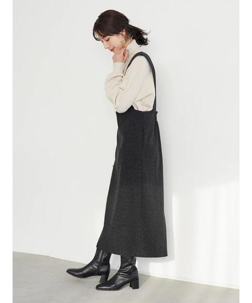 Green　Parks（グリーンパークス）の「圧縮風Iラインワンピース＊（ワンピース・レディース・チャコールグレー/ホワイト系その他・FREE）」の5枚目の写真