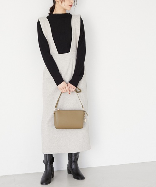 Green　Parks（グリーンパークス）の「圧縮風Iラインワンピース＊（ワンピース・レディース・チャコールグレー/ホワイト系その他・FREE）」の2枚目の写真