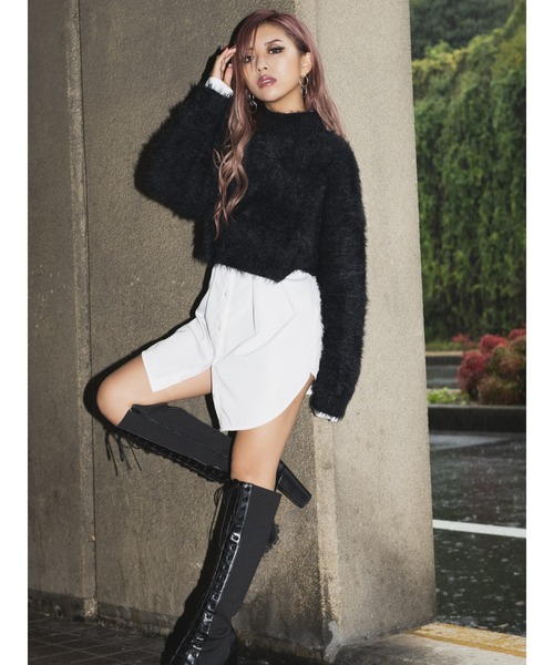 EGOIST（エゴイスト）の「ショートフェザーヤーンニットトップス（ニット/セーター・レディース・ホワイト/ブラック/グリーン・FREE）」の11枚目の写真