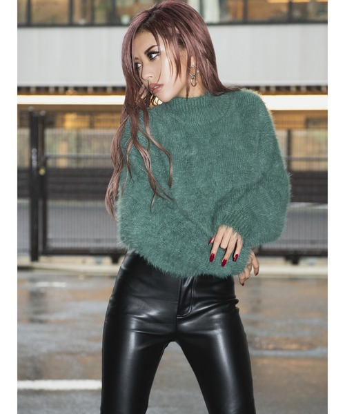 EGOIST（エゴイスト）の「ショートフェザーヤーンニットトップス（ニット/セーター・レディース・ホワイト/ブラック/グリーン・FREE）」の18枚目の写真