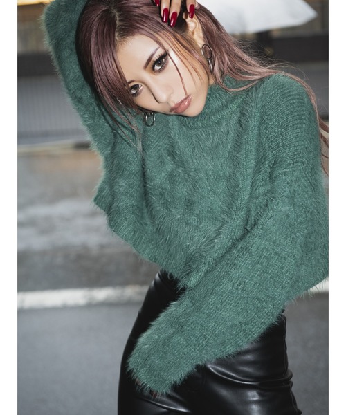 EGOIST（エゴイスト）の「ショートフェザーヤーンニットトップス（ニット/セーター・レディース・ホワイト/ブラック/グリーン・FREE）」の19枚目の写真