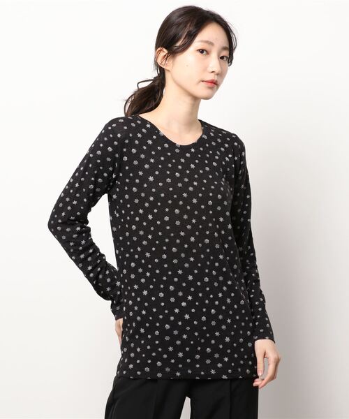 Samansa Mos2（サマンサ モスモス）の「ベア天竺雪柄クルーネックカットソー（Tシャツ/カットソー・レディース・ブラック/ベージュ/グレー/ミント・ﾌﾘ-）」の2枚目の写真