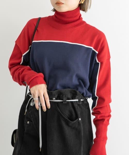 MAISON EUREKA（メゾンエウレカ）の「MAISON EUREKA　STRIPE HIGH NECK SWEATER（ニット/セーター・レディース・レッド/オレンジ系その他・FREE）」の14枚目の写真