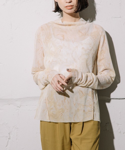 MARECHAL TERRE（マルシャルテル）の「パターンメッシュチュールトップス（Tシャツ/カットソー・レディース・サックスブルー/イエロー/グリーン/モカ・MEDIUM）」の5枚目の写真