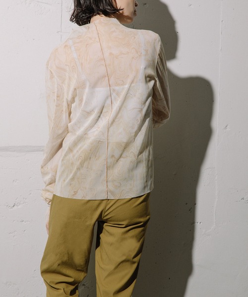 MARECHAL TERRE（マルシャルテル）の「パターンメッシュチュールトップス（Tシャツ/カットソー・レディース・サックスブルー/イエロー/グリーン/モカ・MEDIUM）」の7枚目の写真