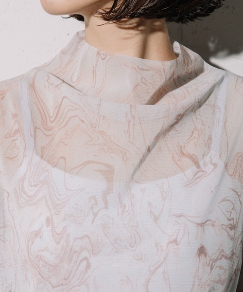 MARECHAL TERRE（マルシャルテル）の「パターンメッシュチュールトップス（Tシャツ/カットソー・レディース・サックスブルー/イエロー/グリーン/モカ・MEDIUM）」の13枚目の写真