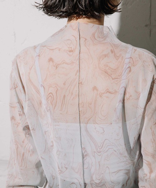 MARECHAL TERRE（マルシャルテル）の「パターンメッシュチュールトップス（Tシャツ/カットソー・レディース・サックスブルー/イエロー/グリーン/モカ・MEDIUM）」の15枚目の写真