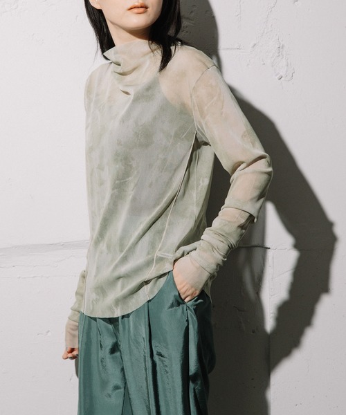 MARECHAL TERRE（マルシャルテル）の「パターンメッシュチュールトップス（Tシャツ/カットソー・レディース・サックスブルー/イエロー/グリーン/モカ・MEDIUM）」の18枚目の写真