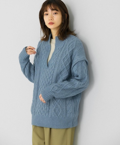 KBF（ケイビーエフ）の「2WAYケーブルルーズニット（ニット/セーター・レディース・ライトベージュ/オフホワイト/ライトブルー・ONE）」の3枚目の写真